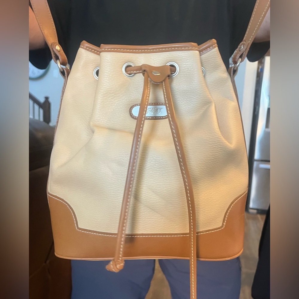 ESPRIT Vintage Y2K Brown and Tan Crossbody Bucket Bag Good Condition